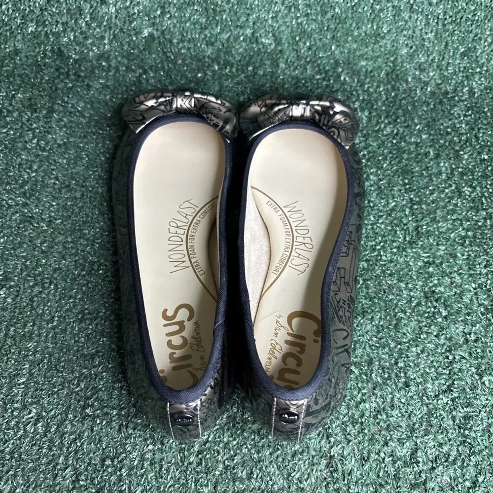 NEW Sam Edelman Circus LOGO‎ Gold Black Ciera Slip On Ballet Flats Bow Size 7